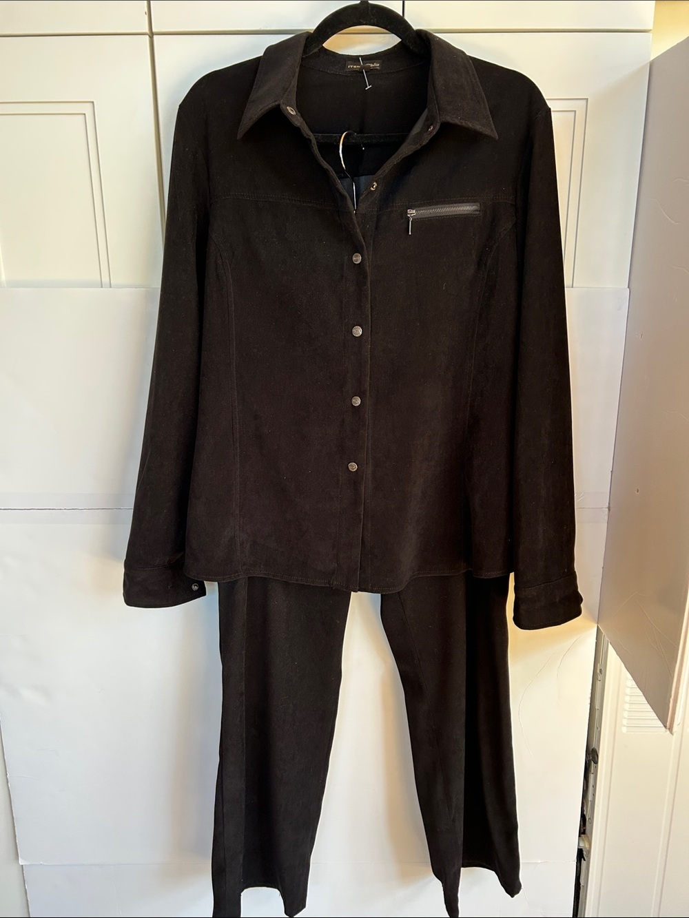 Dalia Black Suede Button-Front Jacket and Pants Set